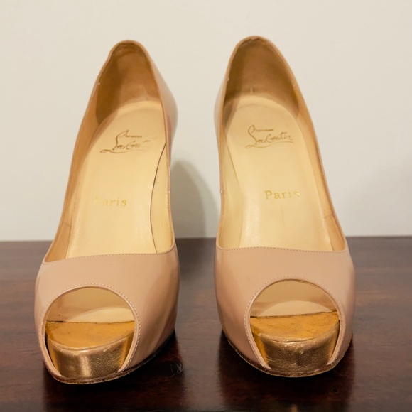 Christian Louboutin Very Prive Nude Patent Platform Peeptoe Heels 37.5 - Picture 3 of 9